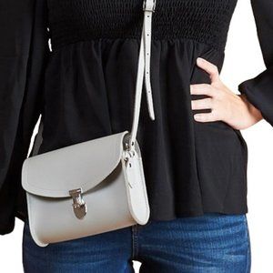The Cambridge Satchel Company Push Lock Stone Gray Leather Crossbody Purse‎